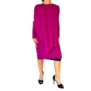 DICE KAYEK WOMEN'S MIDI DRESS FUSCIA SILK CHIFFON LAYERED 38 6 LAGENLOOK